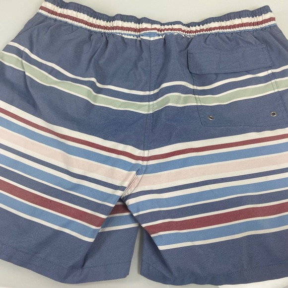 Brooks Brothers Men's Size L Striped Swim Trunks Shorts Blue Red Lined Logo - Picture 2 of 9